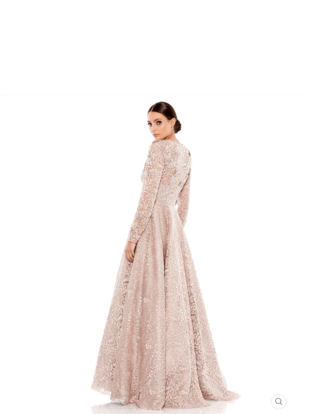 Mac duggal Elegant Long Sleeve Lace A-Line Dress in Blush